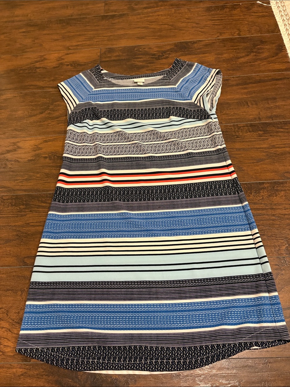 Merona Light Blue, Navy  & White Striped Mini Dress with Dark Orange Accent